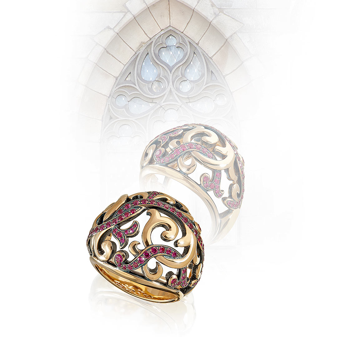 Ring in Roségold mit 81 Rubinen, Messerer Juwelier Zürich