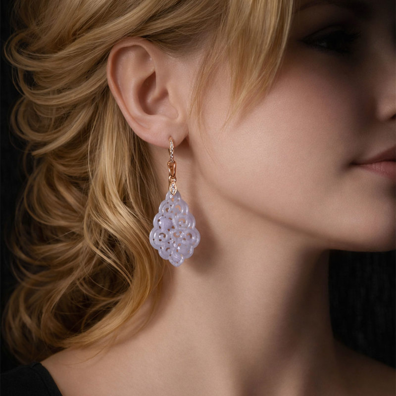 Ohrhänger in Roségold mit Lavendel-Jade und Brillanten, Messerer Juwelier Zürich