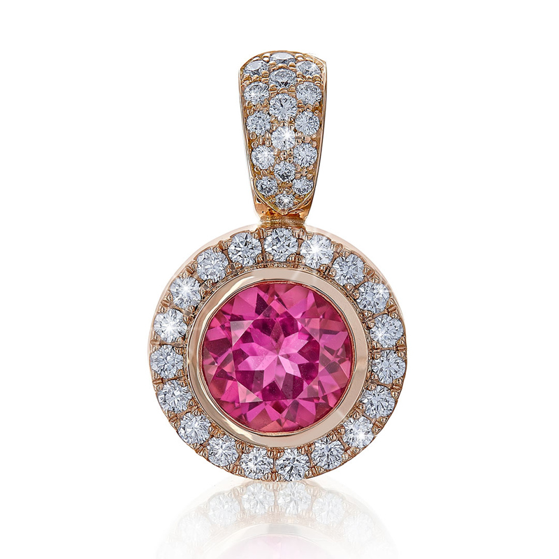 Anhänger in Rotgold mit Rubellit und Diamanten, Messerer Juwelier Zürich
