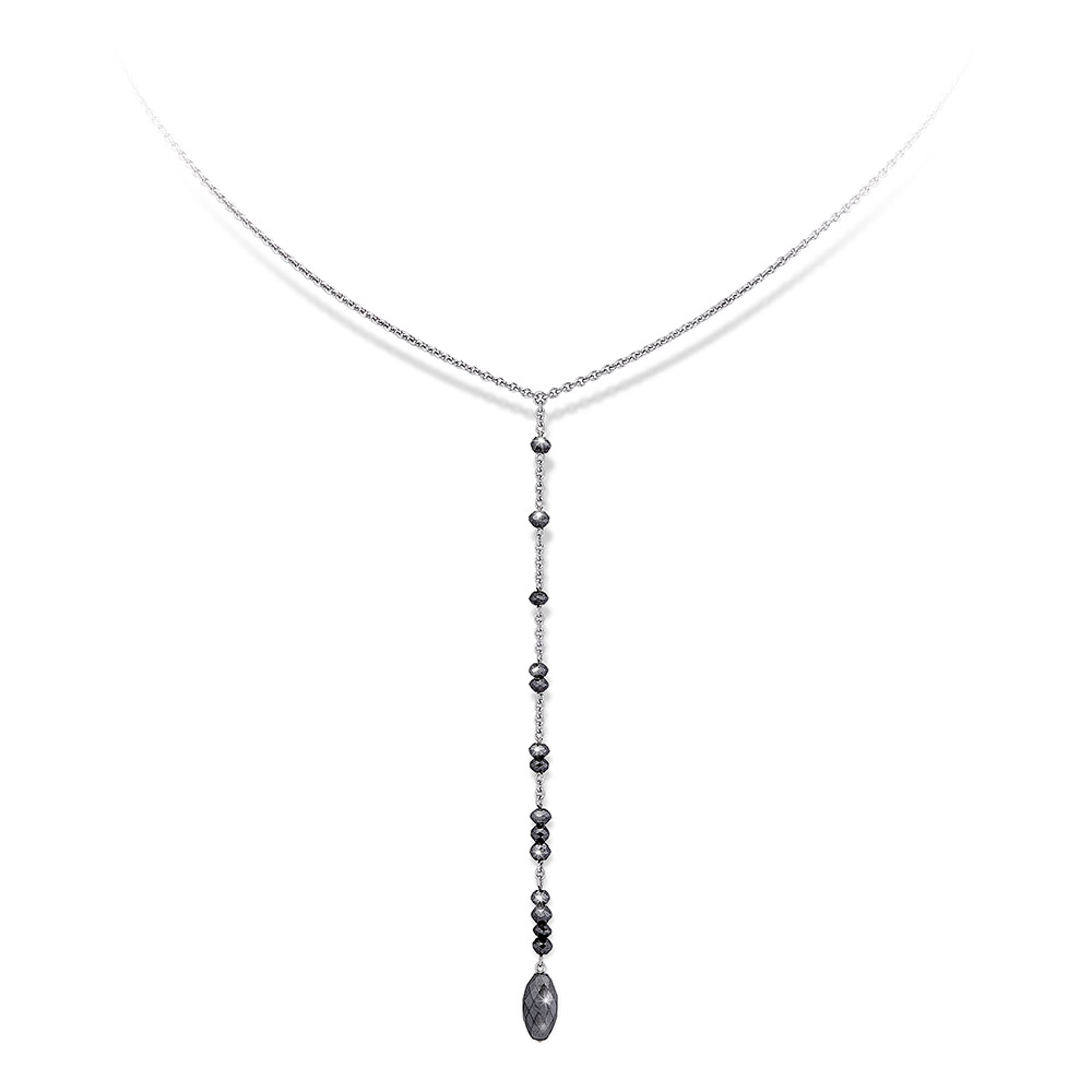 Y-Collier in Weissgold mit schwarzen Diamant-Oliven 3,14ct., Messerer Juwelier Zürich