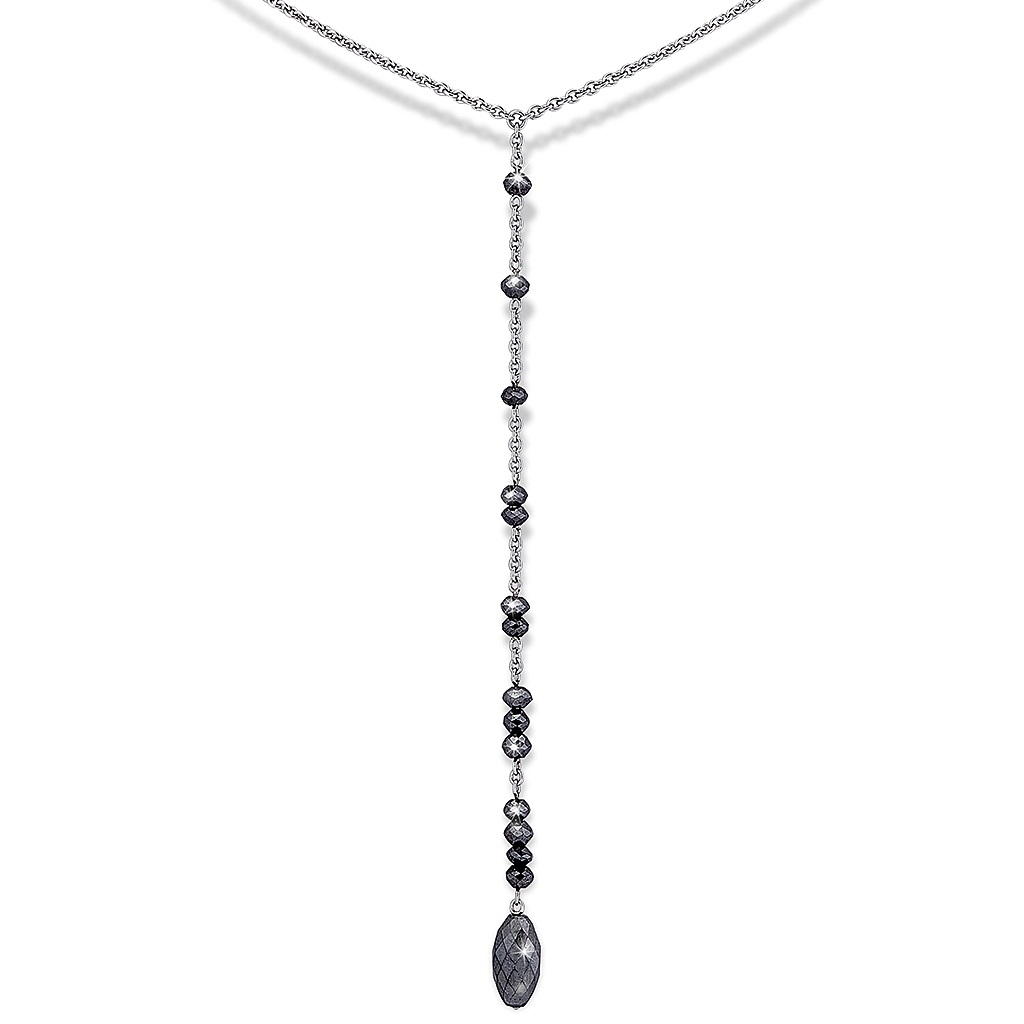 Y-Collier in Weissgold mit schwarzen Diamant-Oliven 3,14ct., Messerer Juwelier Zürich