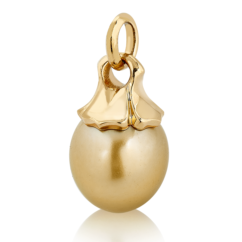 Anhänger in Gelbgold mit natürlich goldener Südsee-Perle, Messerer Juwelier Zürich