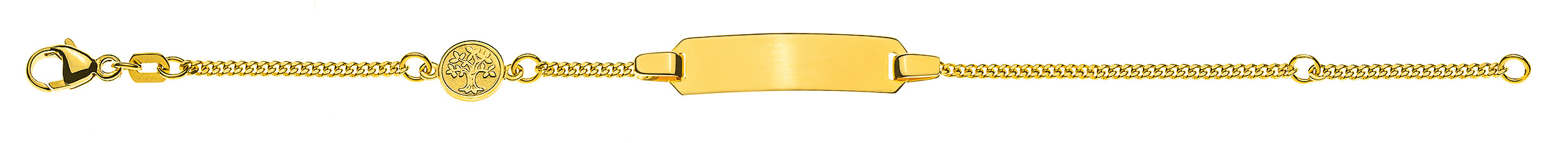 AURONOS Style ID-Bracelet Arbre de vie or jaune 9k chaîne blindée diamantée 14cm