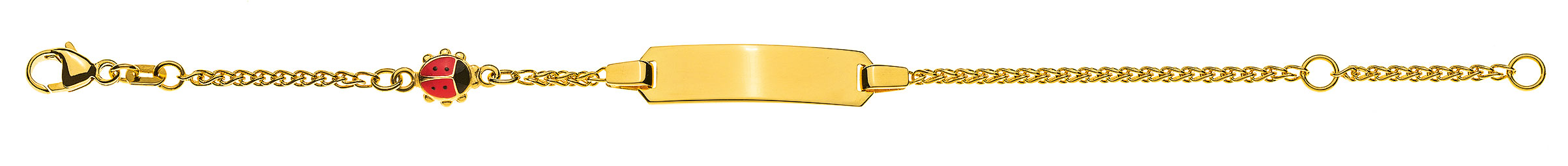 AURONOS Style ID-Bracelet "Coccinelle" or jaune 9k chaîne tressée 14cm