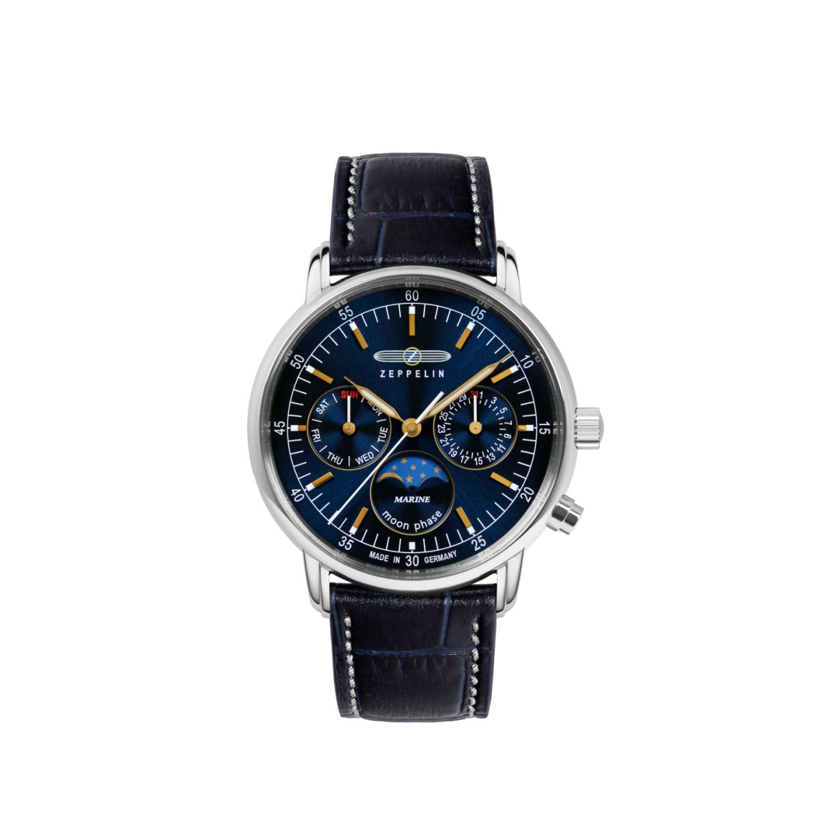 Zeppelin LZ 14 Marine with moon phase and leather strap