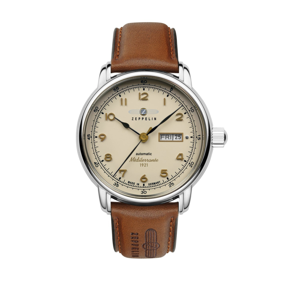 Zeppelin Méditerranée Automatic with Day Date and leather strap