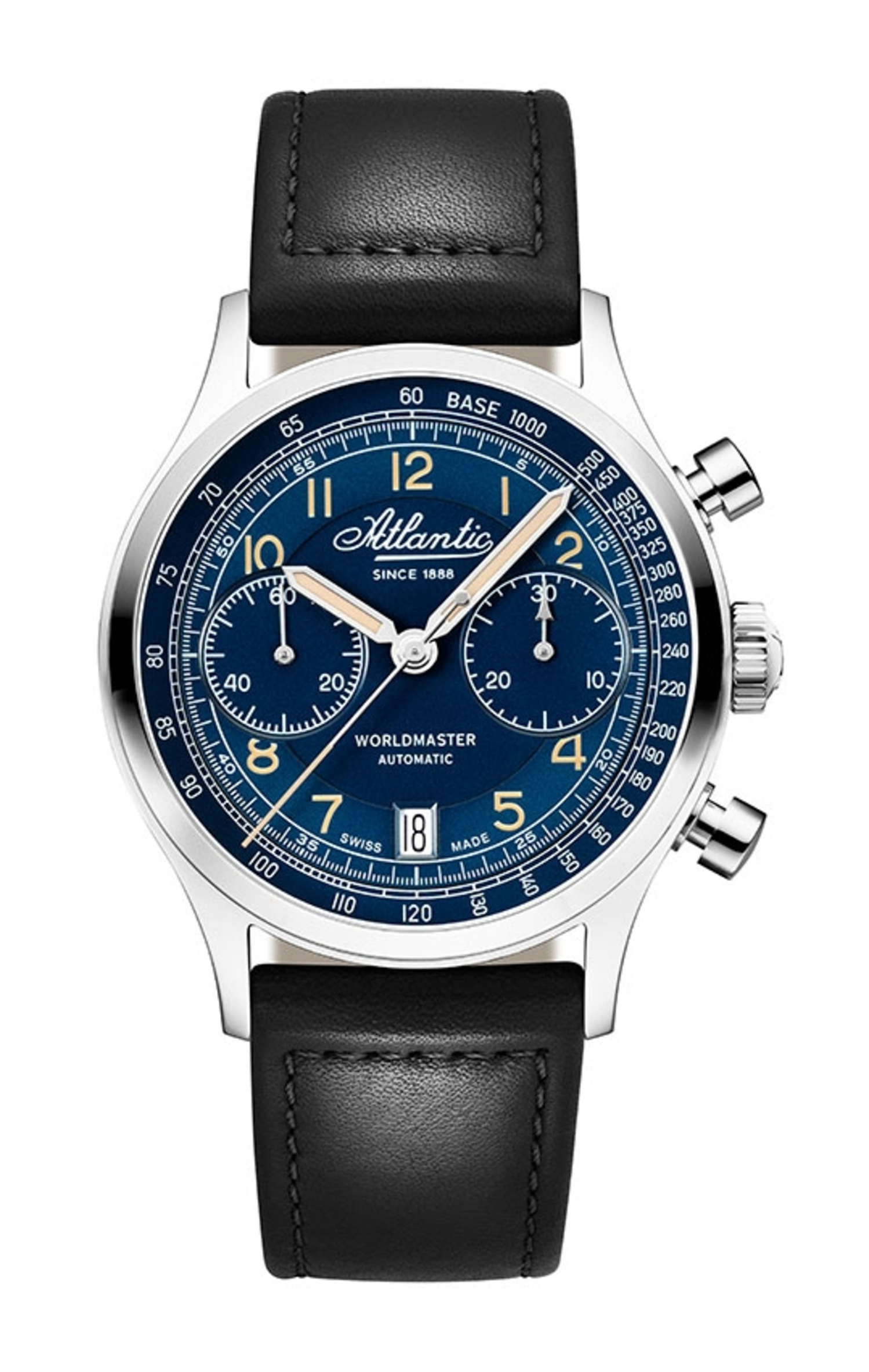 Atlantic Worldmaster Bicompax Automatic Blue with leather strap 