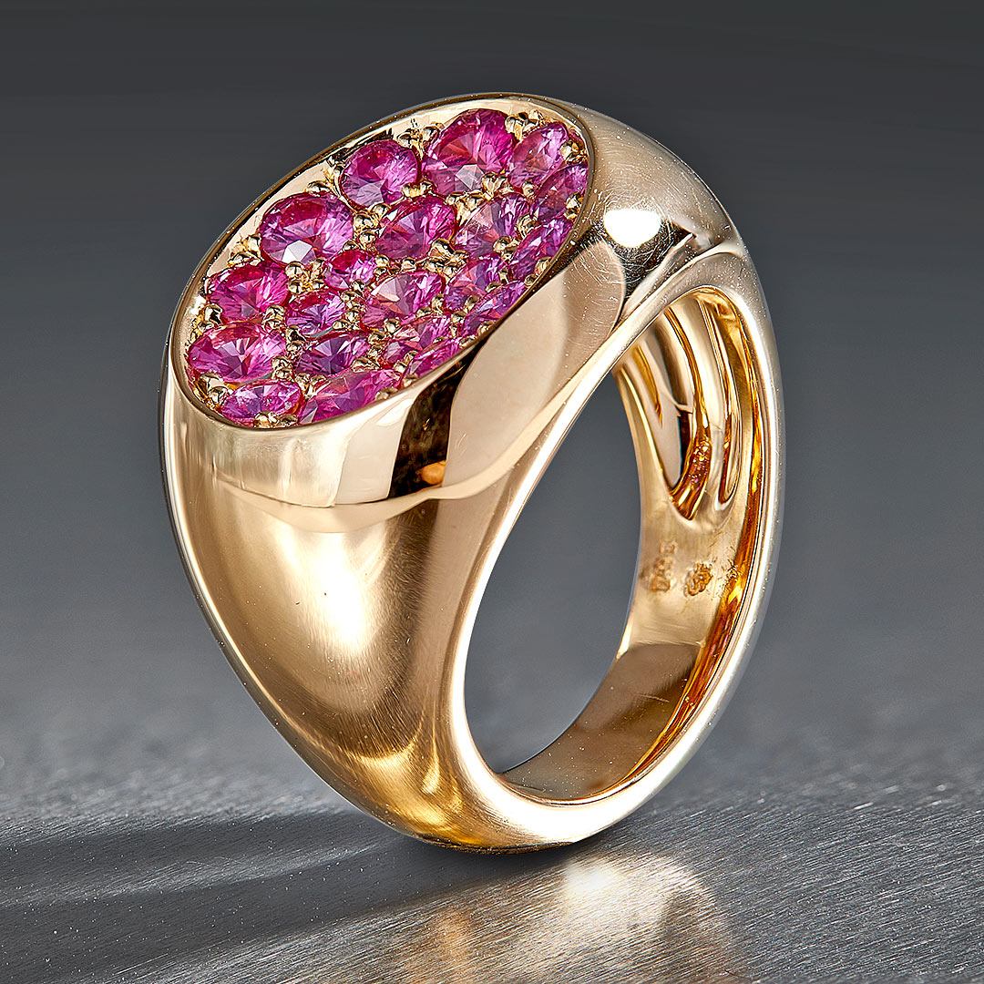 Cocktail-Ring "Bella" in Roségold mit 20 Rubinen 2,09ct., Messerer Juwelier Zürich