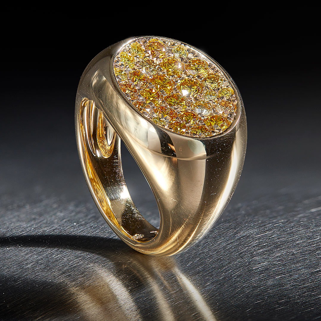 Cocktail-Ring "Bella" in Gelbgold mit 26 gelben Brillanten 1,21ct., Messerer Juwelier Zürich