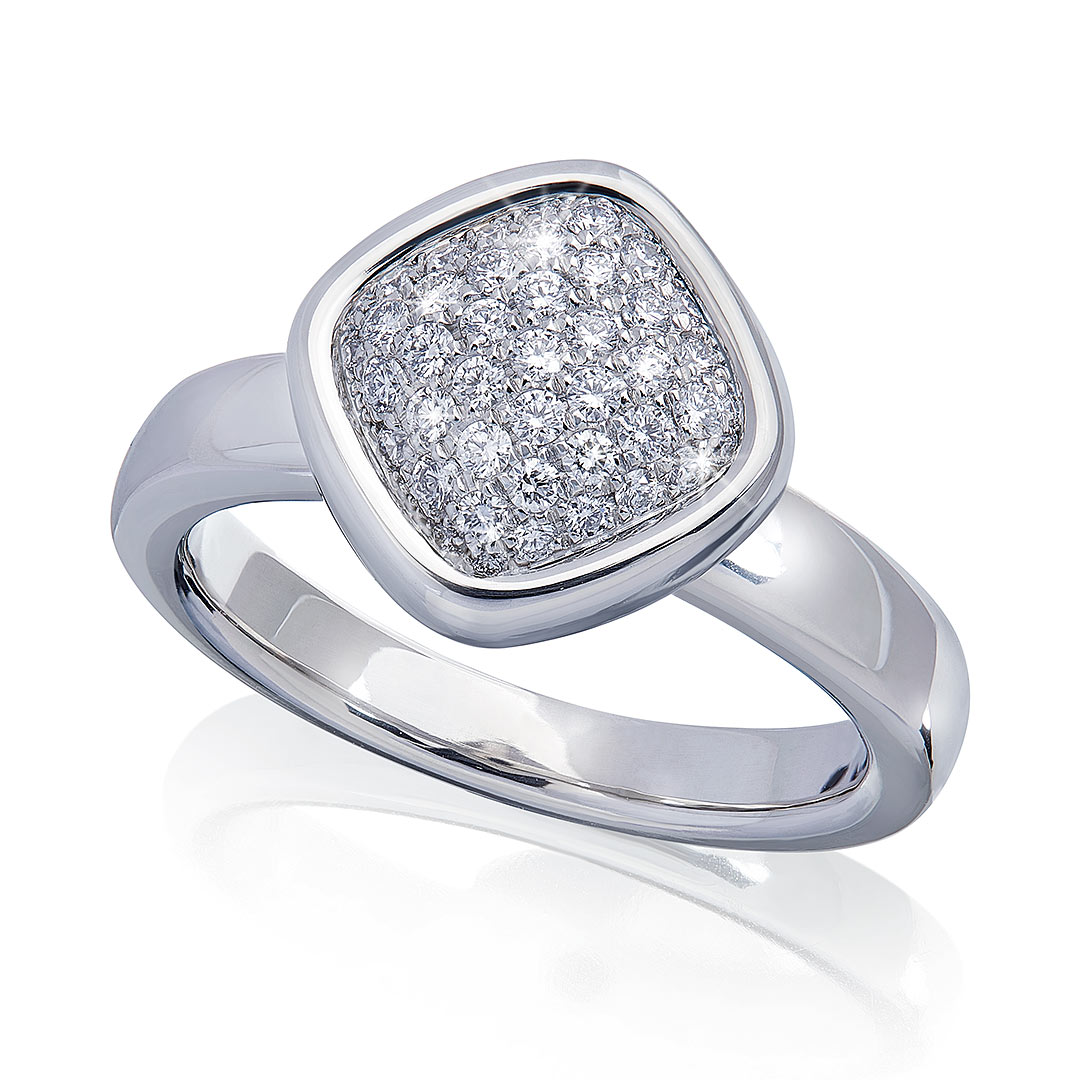 Ring "Zattera" in Platin mit Diamant-Pavé, Messerer Juwelier Zürich