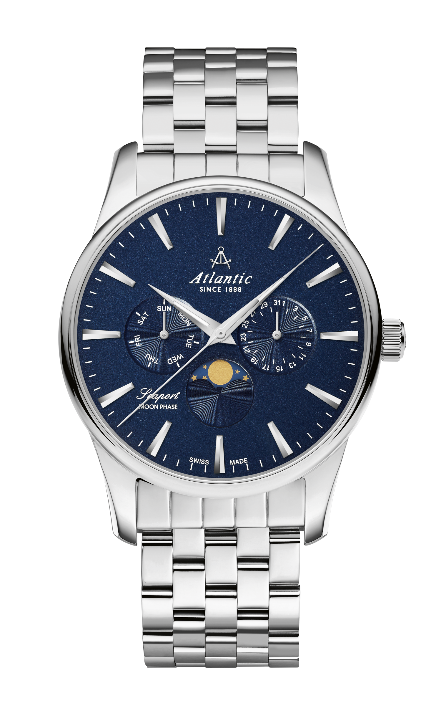 Atlantic Seaport Moonphase Blue & Stainless Steel