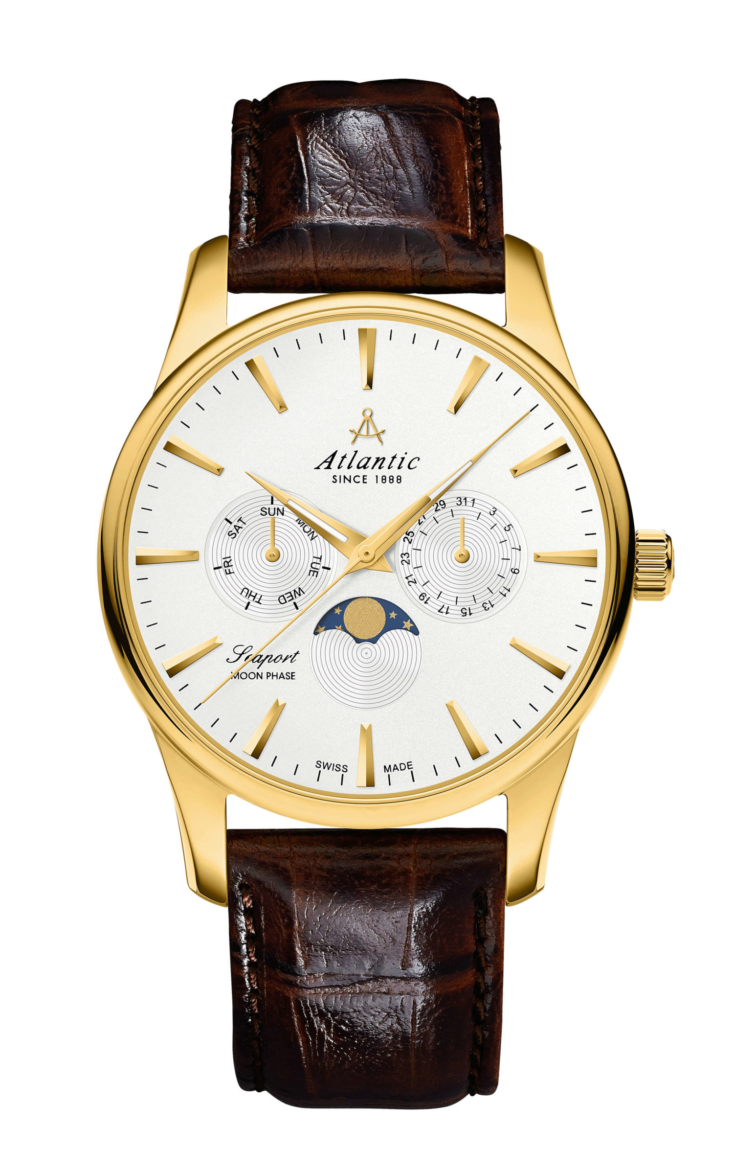 Atlantic Seaport Moonphase Gold PVD & Leder