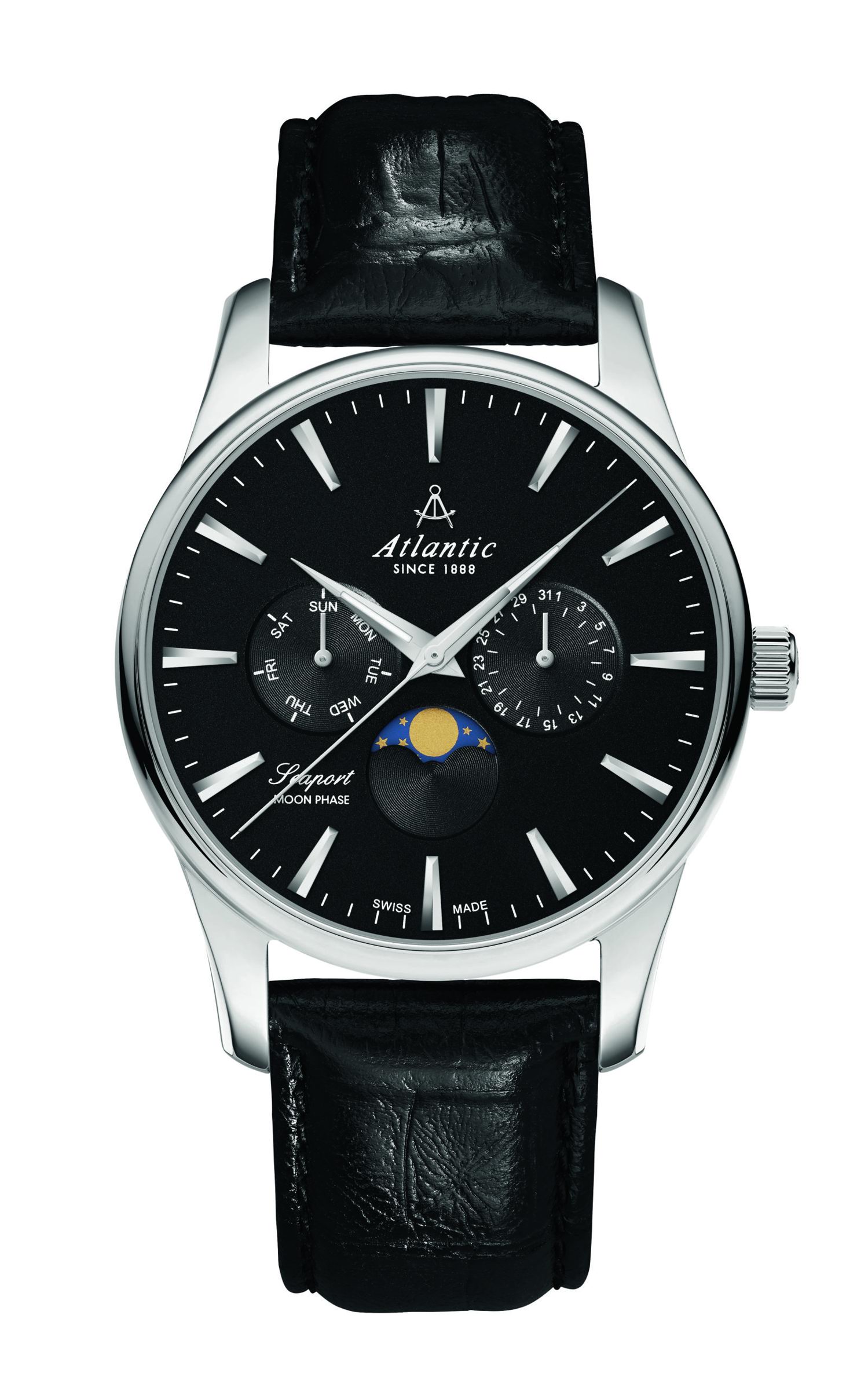 Atlantic Seaport Moonphase Schwarz & Leder