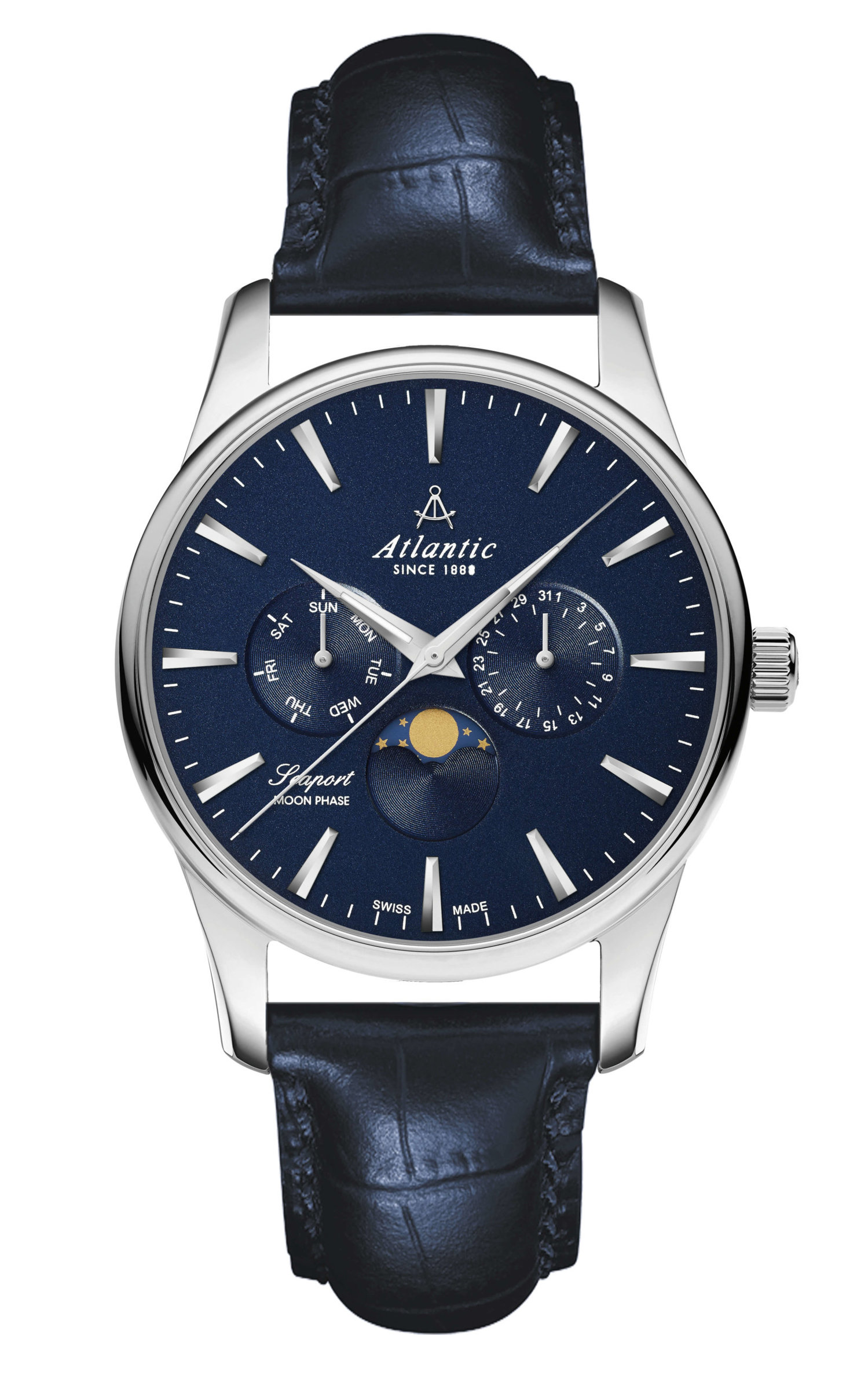 Atlantic Seaport Moonphase Blau & Leder