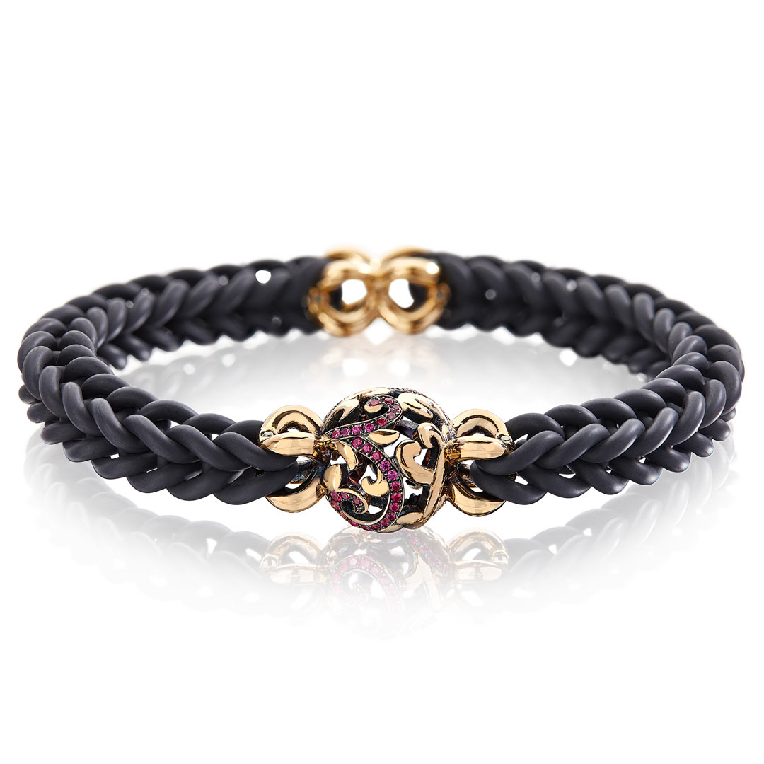 KAIROS-Armband "Secret Garden" in Roségold mit Rubinen und Kautschuk, Messerer Juwelier Zürich