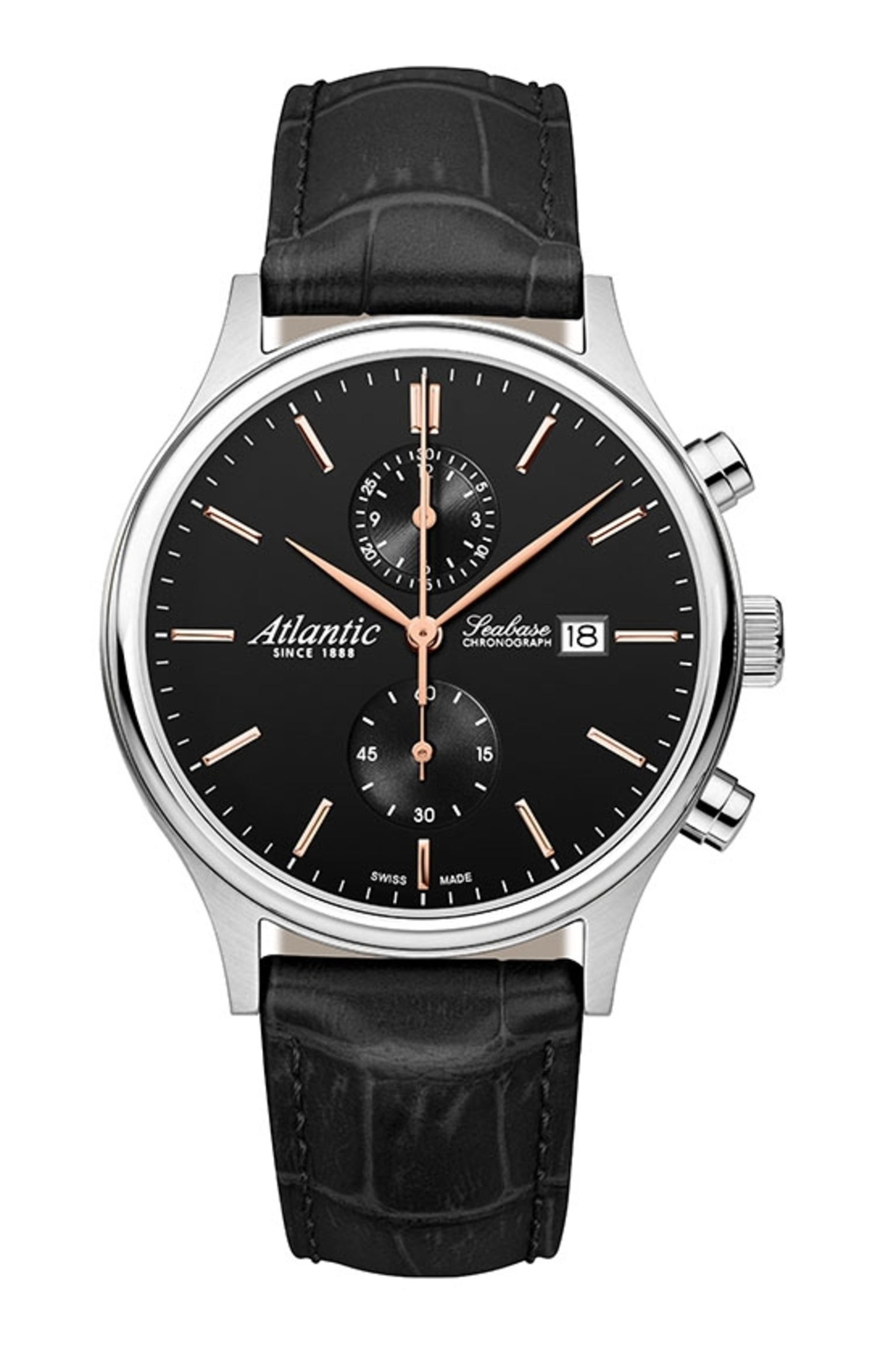 Atlantic Seabase Chronograph Schwarz / Roségold PVD & Leder