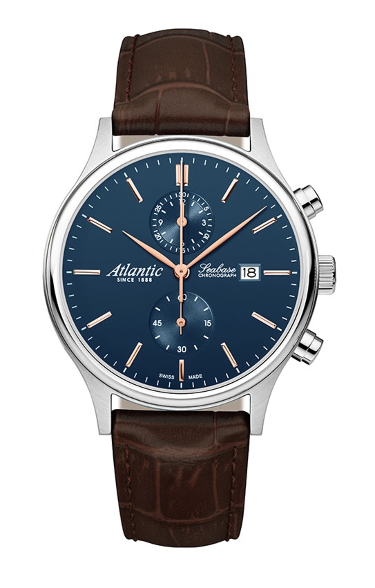 Atlantic Seabase Chronograph Blau / Roségold PVD & Leder