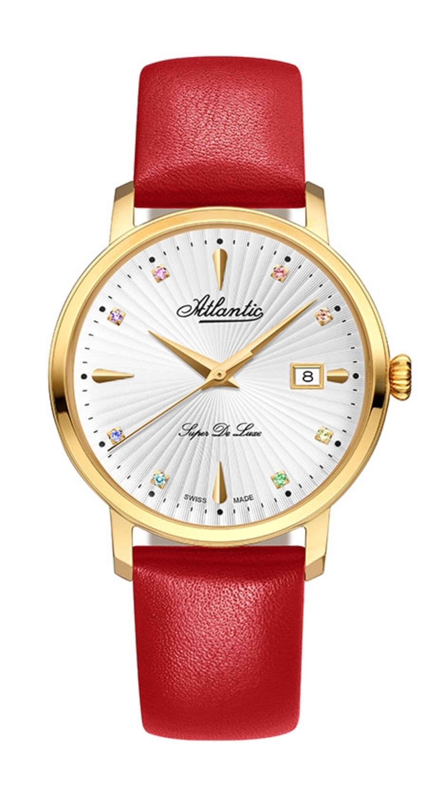 Atlantic Super De Luxe Edelsteine & PVD Gold / Rot Leder