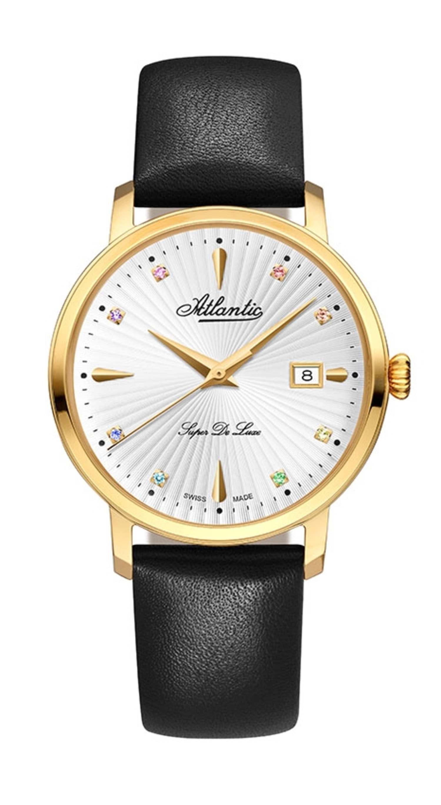 Atlantic Super De Luxe Gemstones & PVD Gold / Black Leather