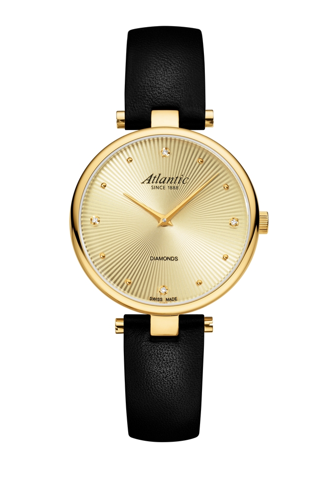 Atlantic Elegance Diamonds Pattern Edition or jaune PVD / cuir noir