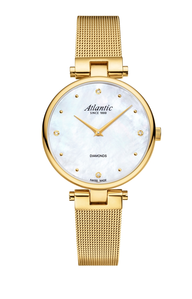 Atlantic Elegance Diamonds Pattern Edition stainless steel PVD yellow gold / mother-of-pearl