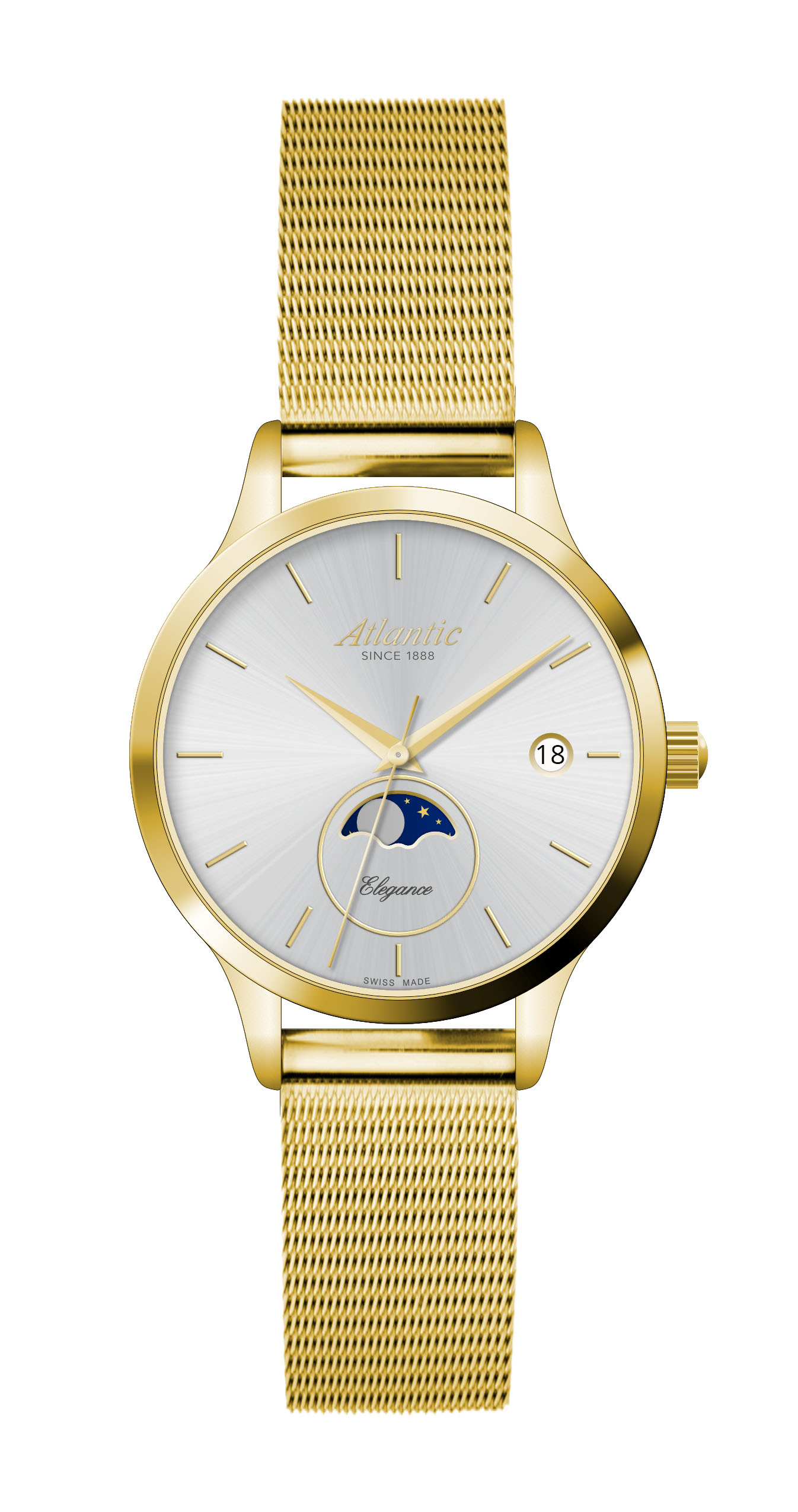 Atlantic Elegance Moonphase stainless steel PVD yellow gold