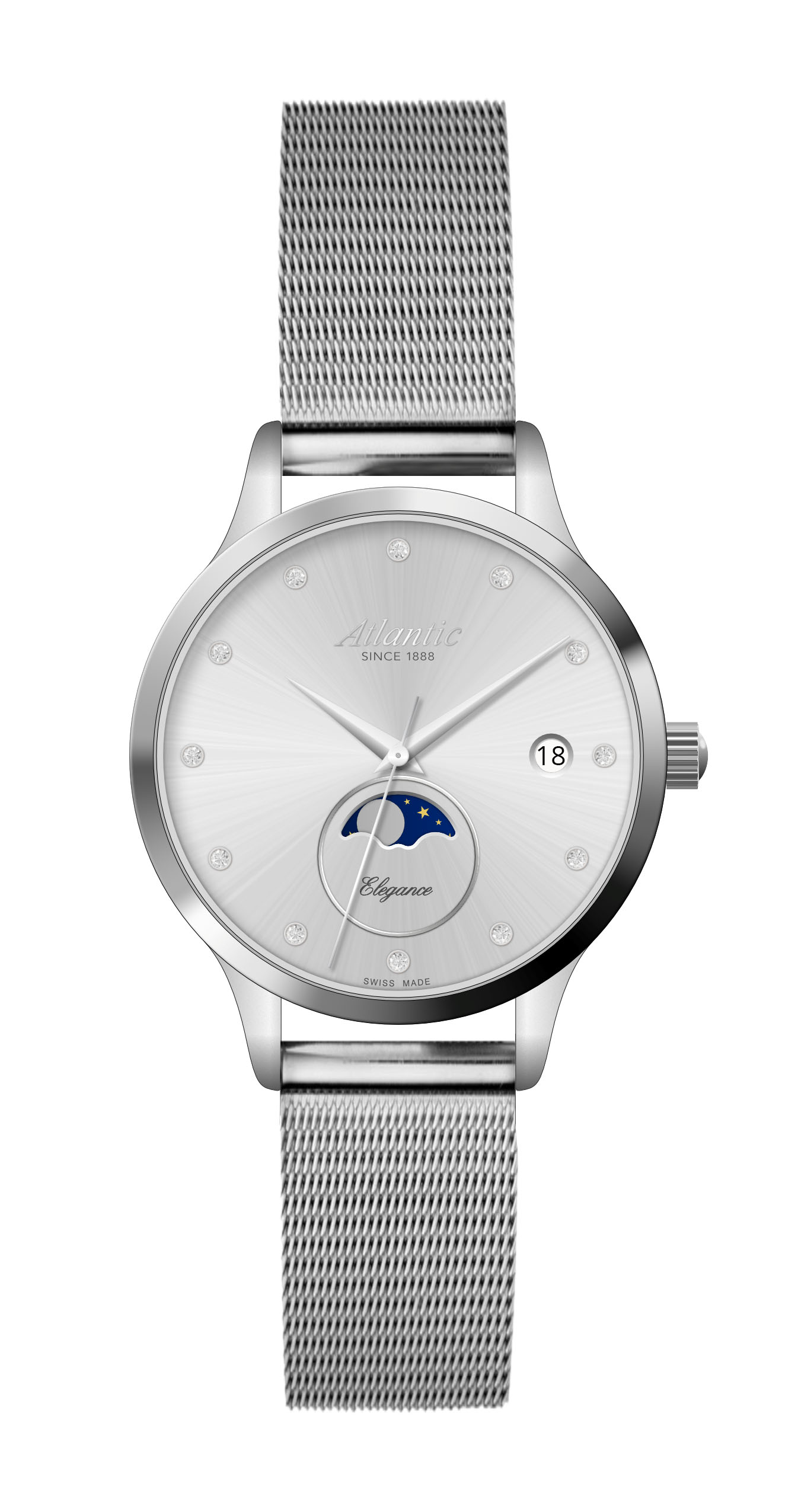 Atlantic Elegance Moonphase acier inoxydable / argent zirconium