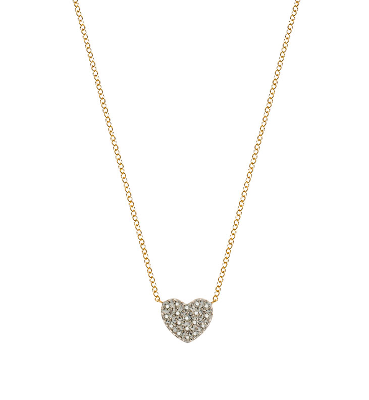 AURONOS Prestige Collier en or jaune 18K avec pendentif coeur 18 brillants 0.14ct 45cm