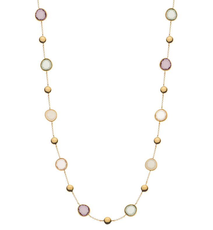 AURONOS Prestige Collier en or jaune 18K avec améthyste & quartz rose et aventurine 45cm