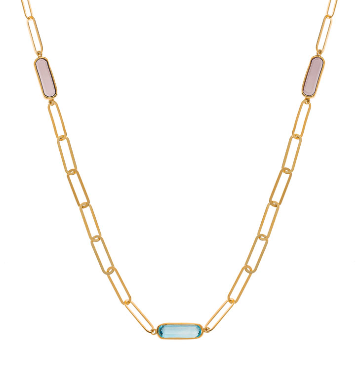 AURONOS Prestige Necklace 18K yellow gold with amethyst & smoky quartz and topaz 45cm