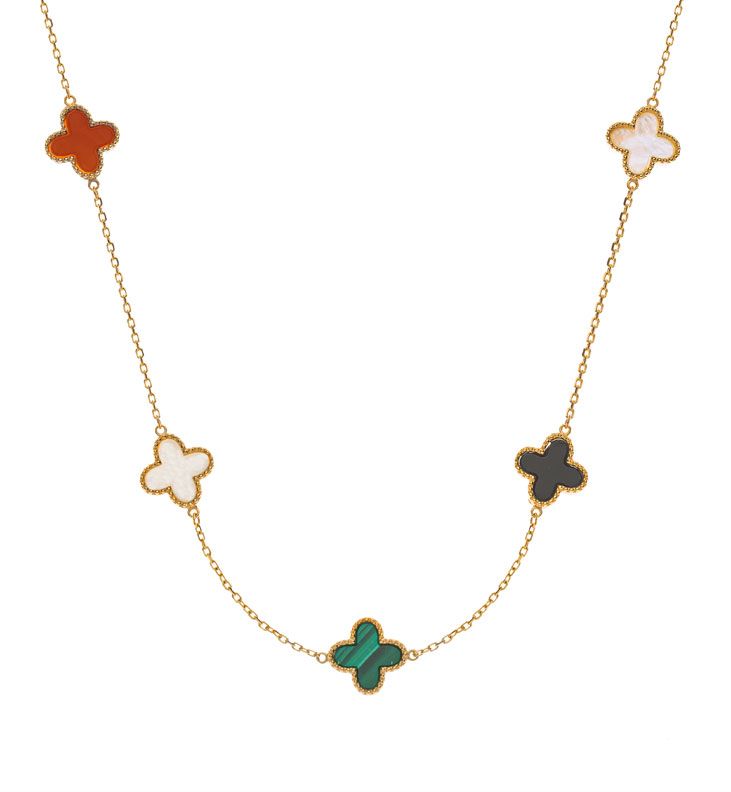 AURONOS Prestige Collier 18K Gelbgold mit Kreuz-Farbsteinen und Perlmutt 45cm