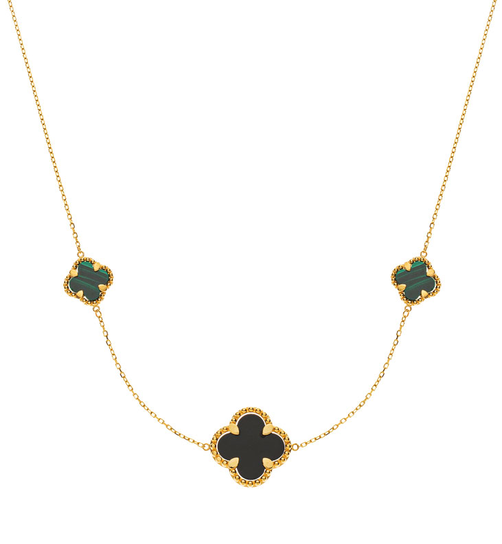 AURONOS Prestige Collier en or jaune 18 carats avec malachite en croix et onyx 45cm