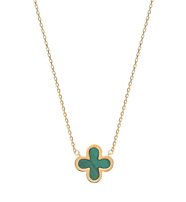 AURONOS Prestige Necklace 18K yellow gold with cross malachite pendant 45cm