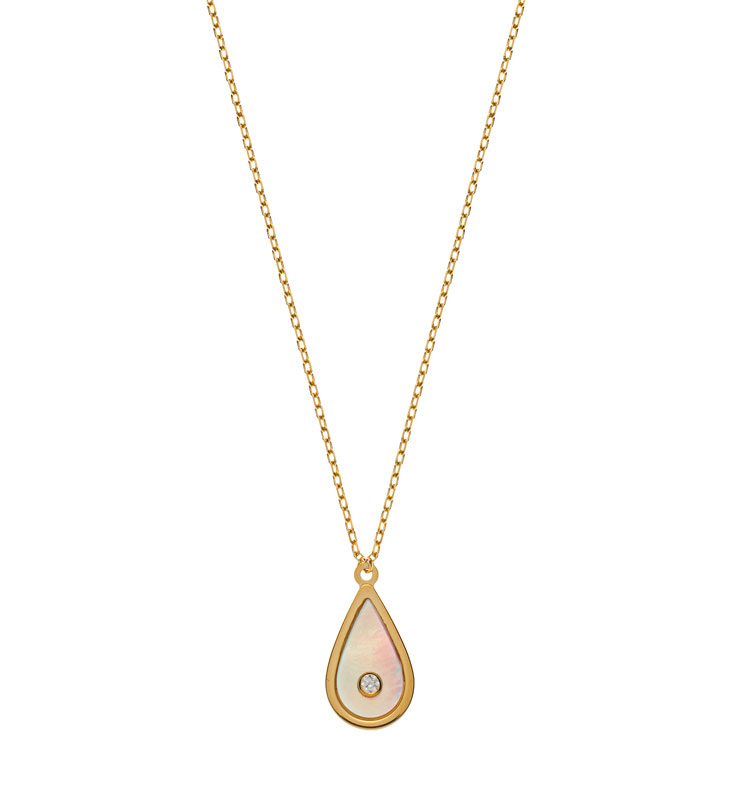 AURONOS Style Necklace 9K yellow gold with mother-of-pearl drops and zirconia 45cm