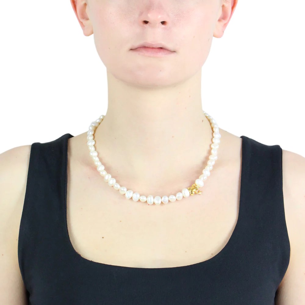 Drachenfels Froschkönig Necklace 925 silver gold-plated cultured freshwater pearls 45cm