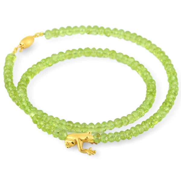 Drachenfels Froschkönig Collier 925 Silber Goldplattiert Peridot 45cm