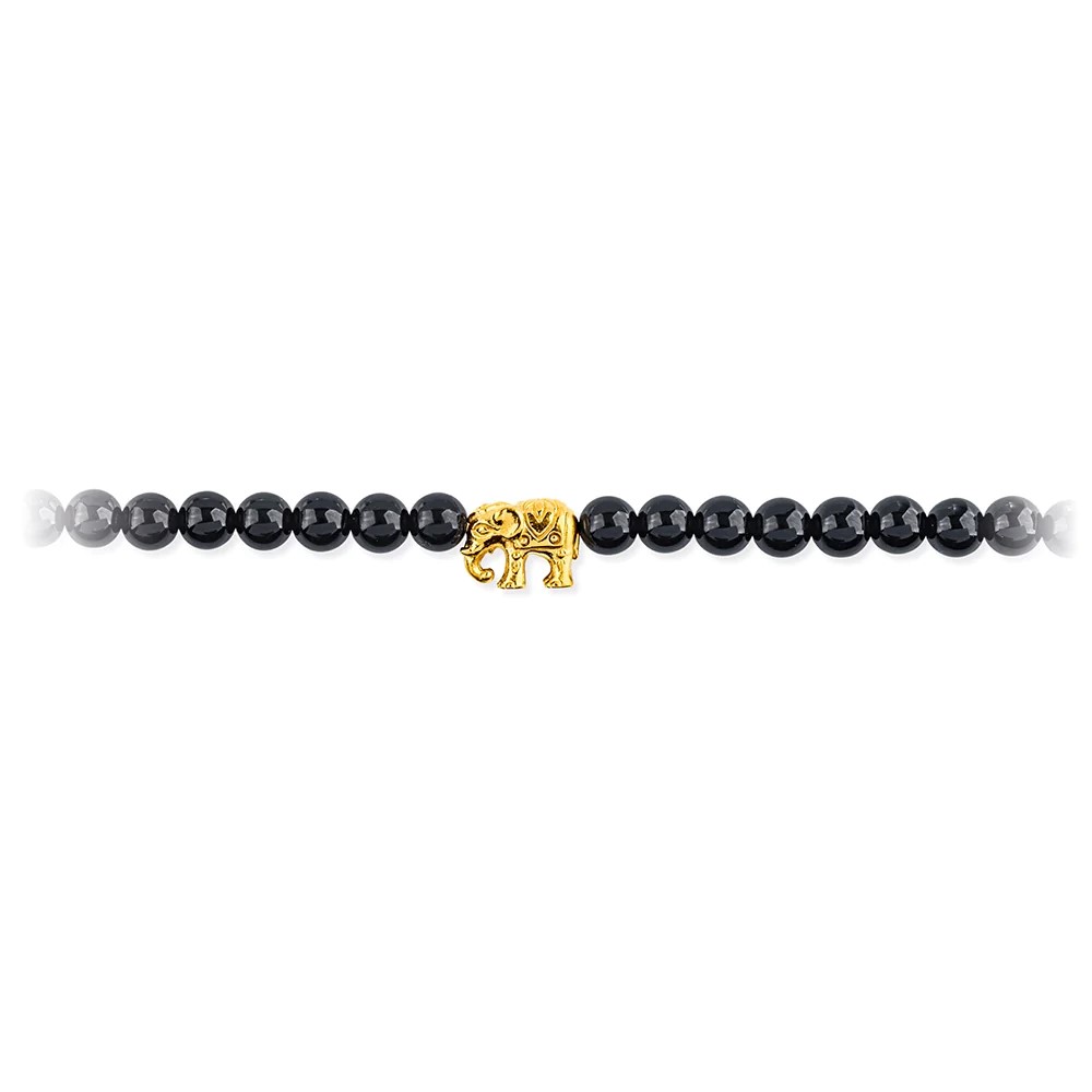 Drachenfels Ganesha Collier 925 Silber Goldplattiert Onyx 47cm