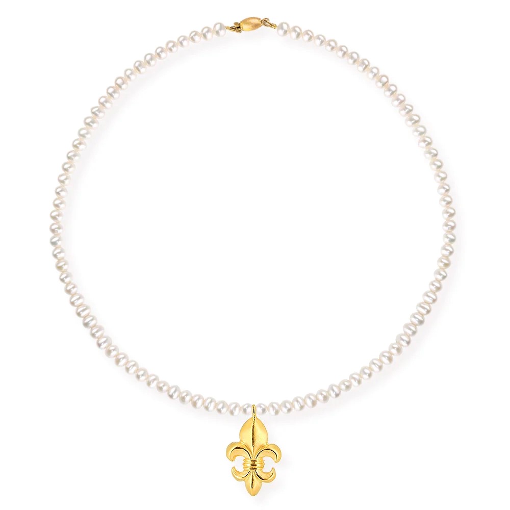 Drachenfels Lilienkönigin Necklace 925 silver gold-plated cultured freshwater pearls 45cm