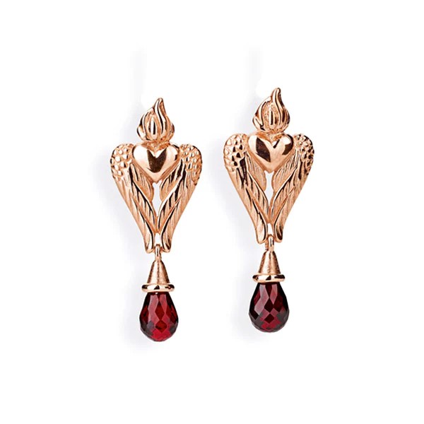 Drachenfels Carpe Diem Boucles d'oreilles 925 argent plaqué or rose grenat