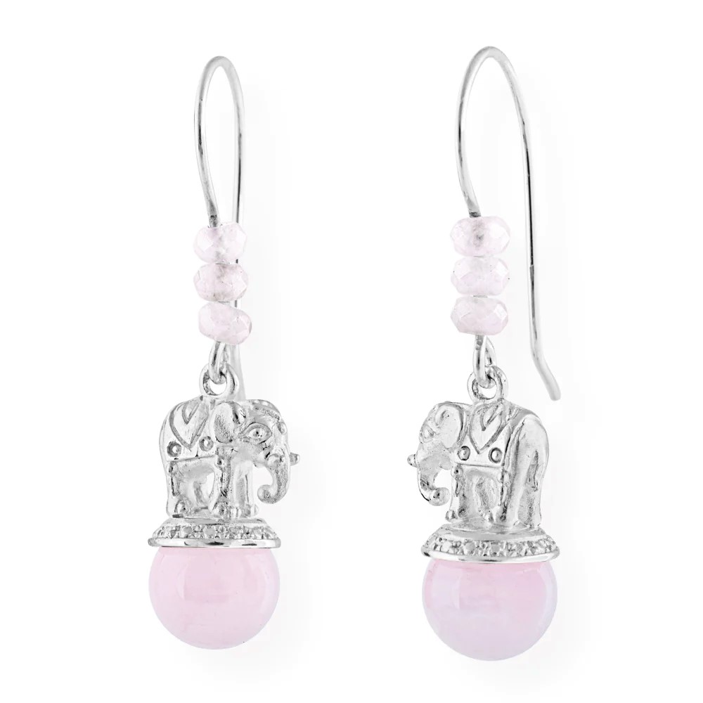 Drachenfels Ganesha Earrings 925 silver rose quartz ball 