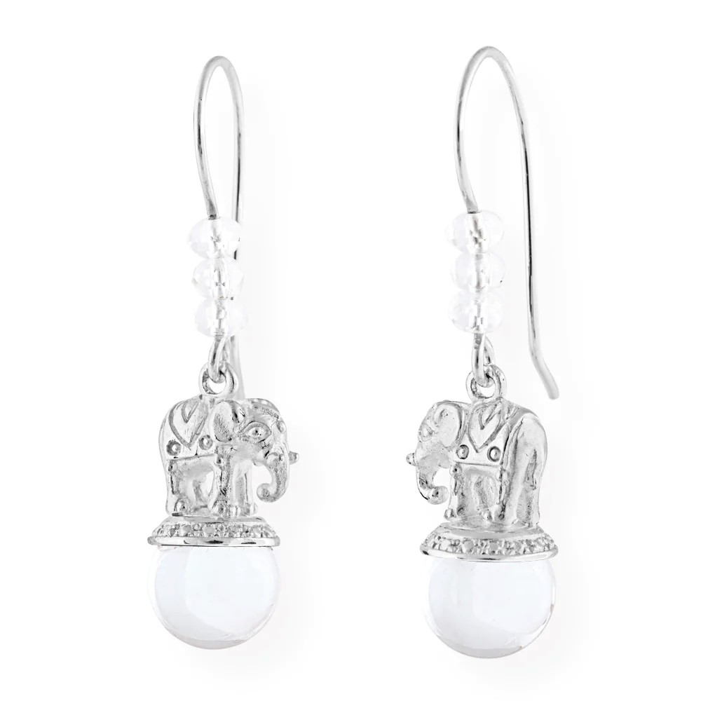 Drachenfels Ganesha Earrings 925 silver rock crystal ball