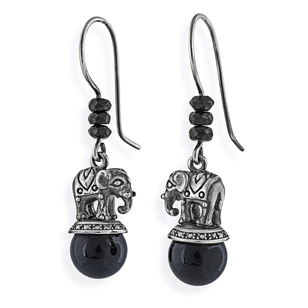 Drachenfels Ganesha Earrings 925 silver vintage onyx ball