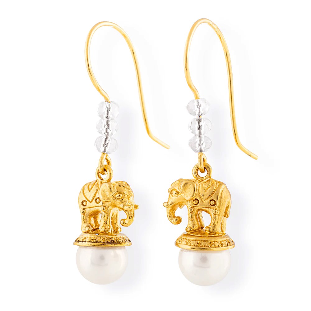 Drachenfels Ganesha Boucles d'oreilles 925 argent plaqué or Perles de culture d'eau douce