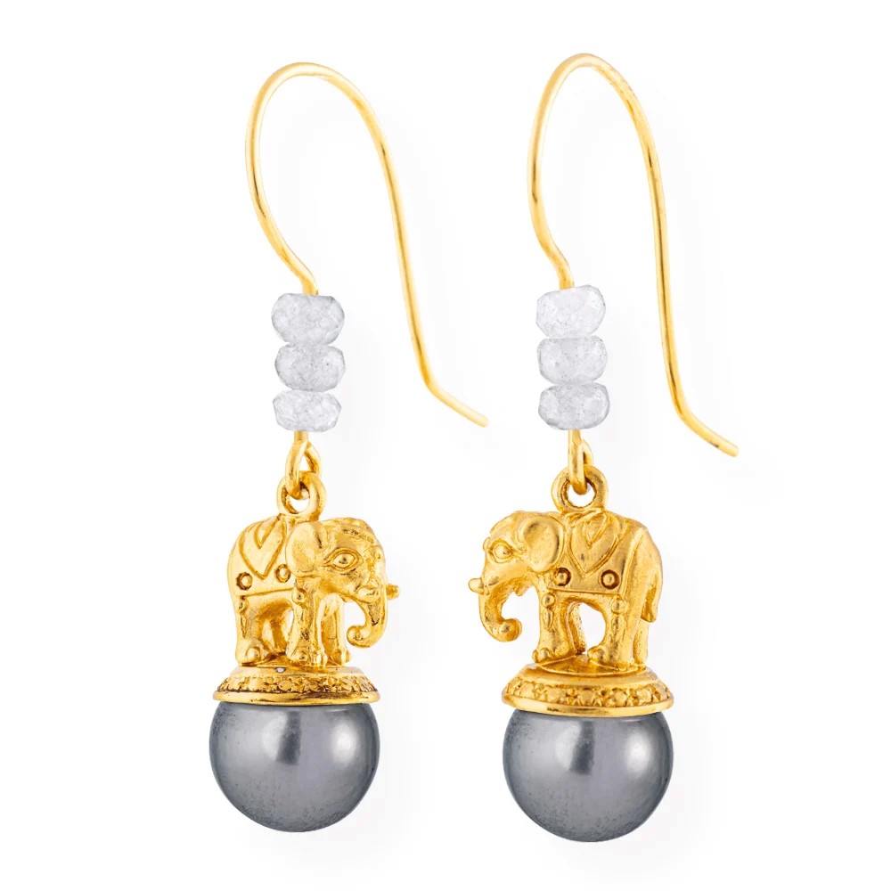 Drachenfels Ganesha Boucles d'oreilles 925 argent plaqué or perles de culture de Tahiti