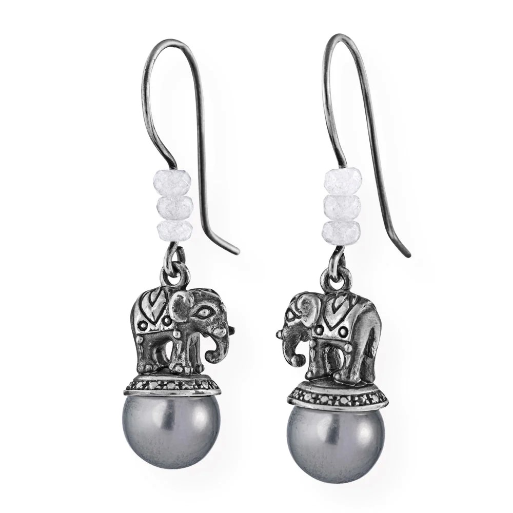 Drachenfels Ganesha Earrings 925 silver vintage Tahitian cultured pearls