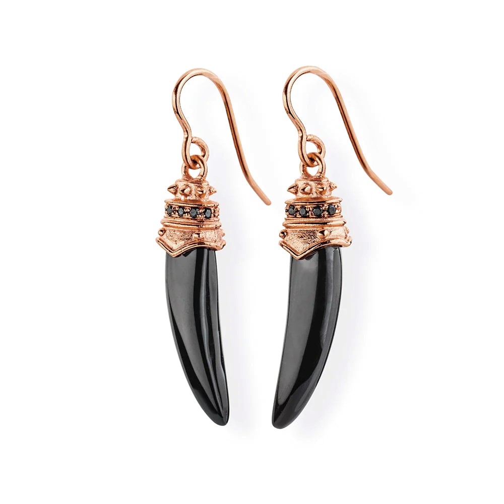 Drachenfels The Dark Side of Ganesha Boucles d'oreilles 925 argent plaqué or rose Onyx