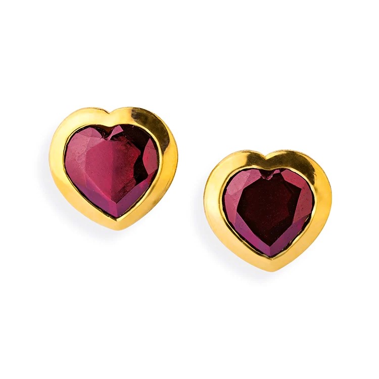 Drachenfels Heartbreaker Stone Stud earrings 925 silver gold-plated large garnet