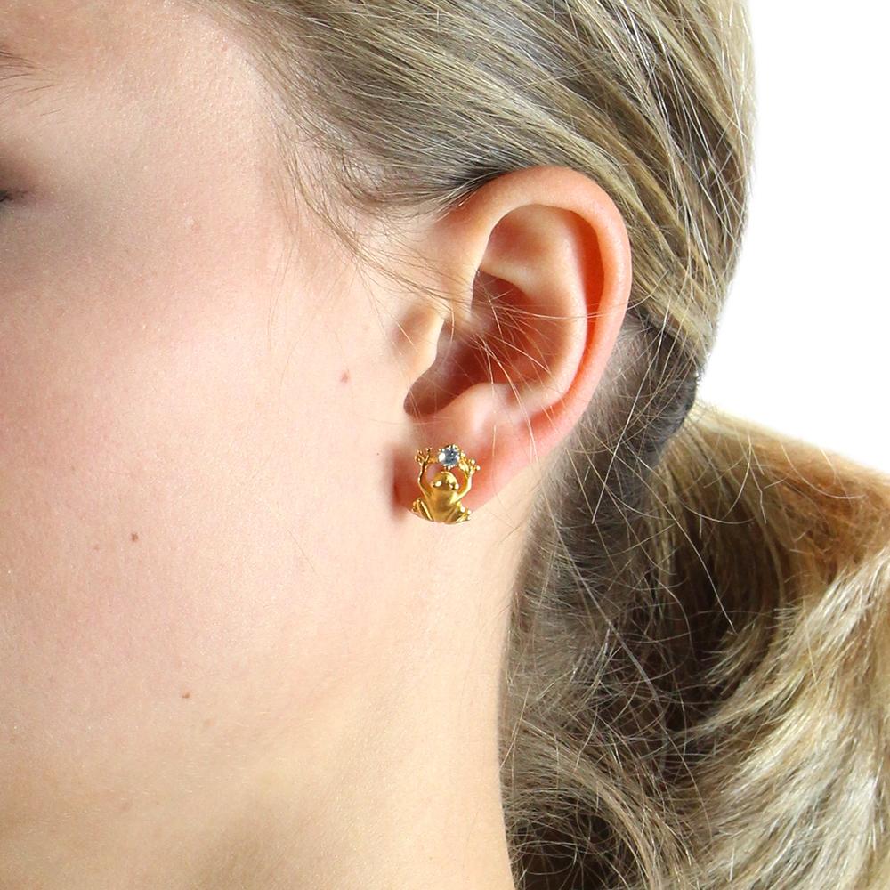 Drachenfels Froschkönig Stud earrings 925 silver gold-plated topaz