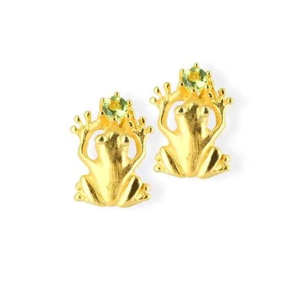 Drachenfels Froschkönig Stud earrings 925 silver gold-plated peridot