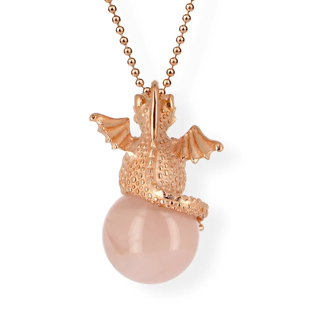 Drachenfels DragoERNIE & BERT Pendant 925 silver rose gold plated rose quartz ball